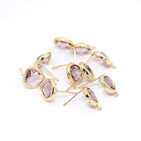 Ørestikkere Med Rosa/Lilla Facetteret Glas - 18K Forgyldt (13x11x4,5mm) - Uniq Perler - 0089480008