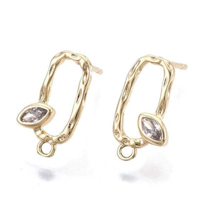 Ohrstecker mit Zirkonia-Steinen, 18K Vergoldet, (14x8mm) - Uniq Perler - 705322