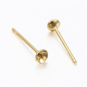 Ear studs To Top-Drilled Beads, 24K Gold-plated Steel, (15.5x2.5mm) - Uniq Perler - 169847