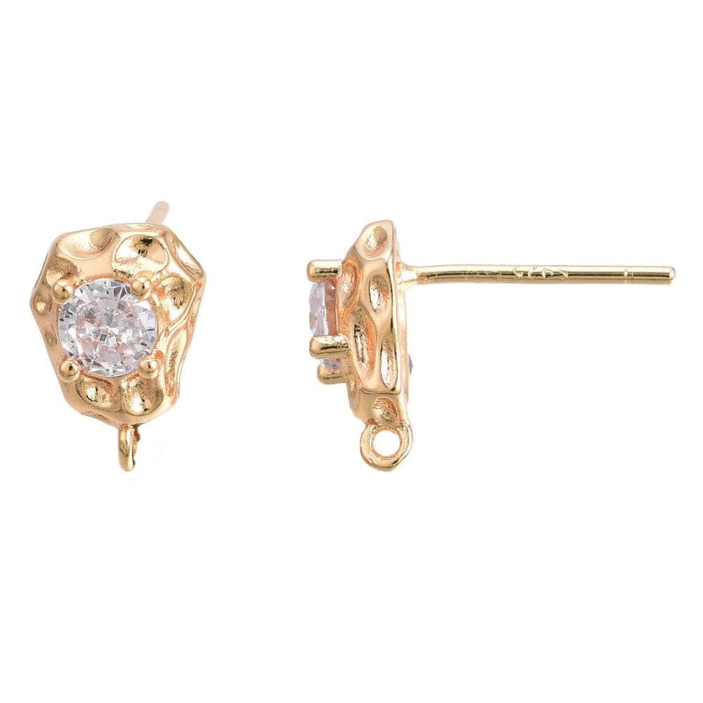Organiske Ørestikkere Med Zirkonia Sten, Forgyldt Messing, 10x7mm - Uniq Perler - 174685