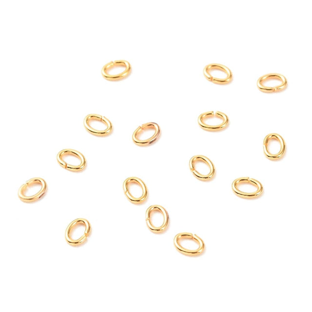 Øsken/O - Ringe, Ovale, Åben, 18K Forgyldt Messing (4x3x0,5mm), 20 Stk - Uniq Perler - 0000010191