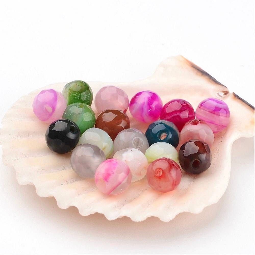 panda Enkelt perler og sæt 20 stk mix facetteret stribe agat perler str. 6 mm