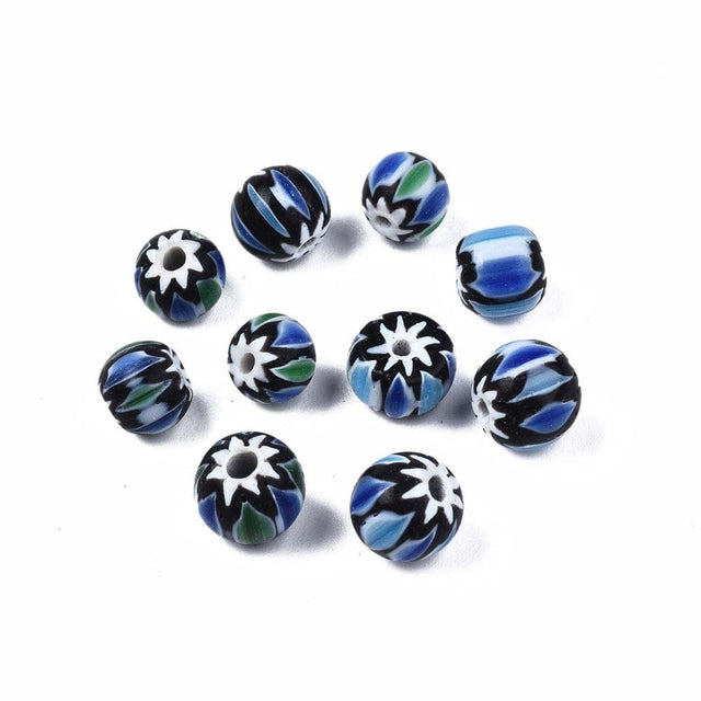 panda Enkelt perler og sæt 7-8 mm millifiori perler, 10 stk.