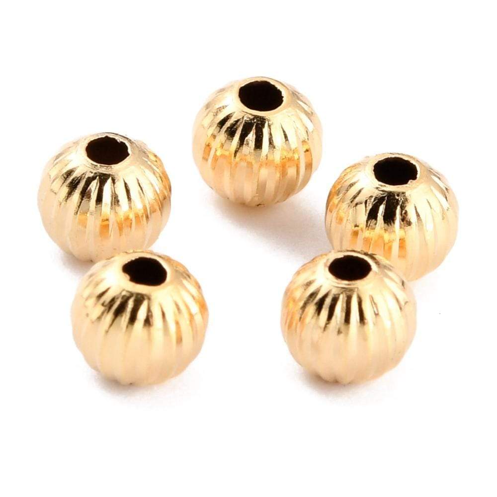 panda metal perler. 10 stk. forgyldte perler med riller (5 mm)
