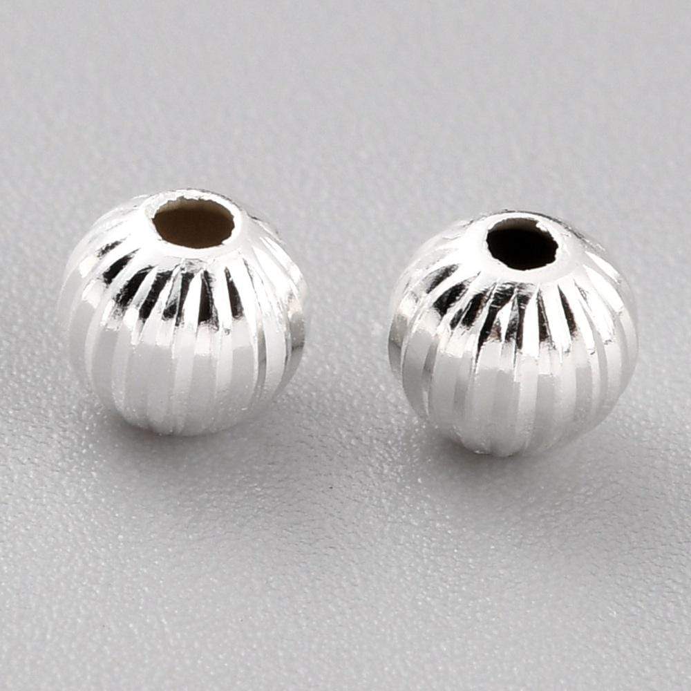 panda metal perler. 10 stk. forsølvet perler med riller (5 mm)