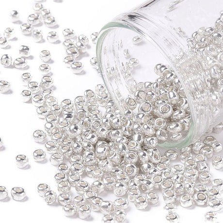 panda seed beads 2 mm glas seed beads, Metallic sølv