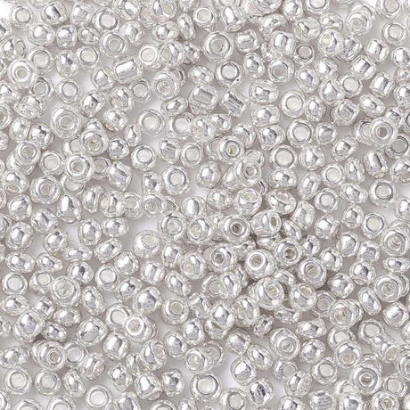panda seed beads I pose 3 mm glas seed beads, Metallic sølv