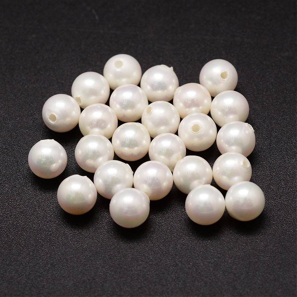 panda Top/anboret perler. 10 mm top/anboret hvide shell perler