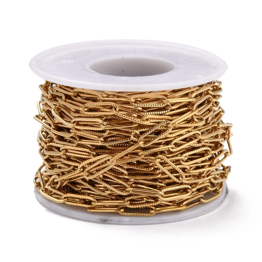 Papirklips Kæde Med Mønster, 18K Forgyldt Stål, 12x4,5x5mm - Uniq Perler - 357569