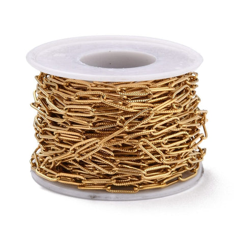 Papirklips Kæde Med Mønster, 18K Forgyldt Stål, 12x4,5x5mm - Uniq Perler - 357569