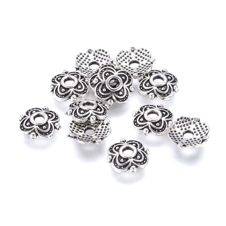 Perlehatte Med Mønster - Antik Forsølvet Messing (8mm), 10 Stk - Uniq Perler - 0000000174