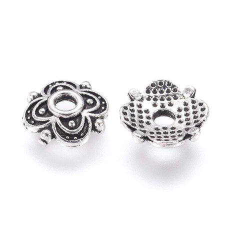 Perlehatte Med Mønster - Antik Forsølvet Messing (8mm), 10 Stk - Uniq Perler - 0000000174