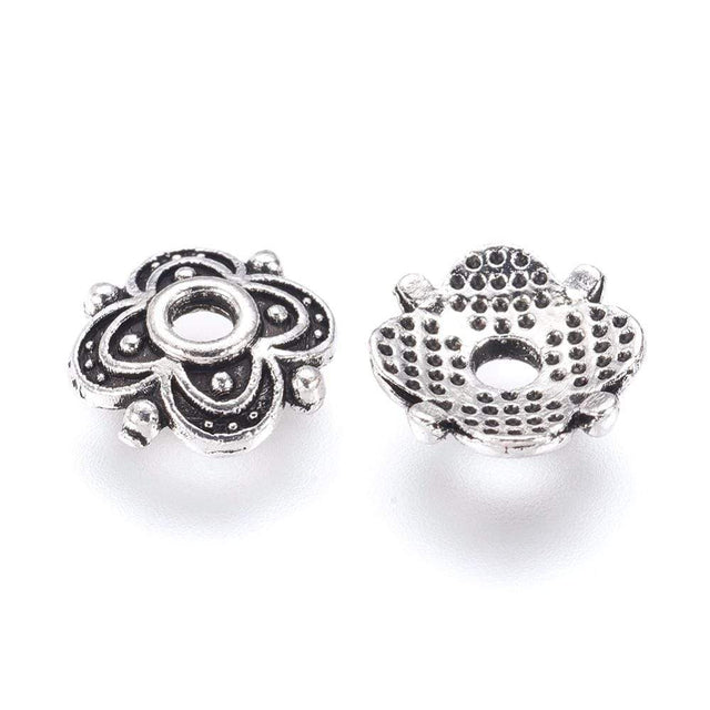 Perlehatte Med Mønster - Antik Forsølvet Messing (8mm), 10 Stk - Uniq Perler - 0000000174