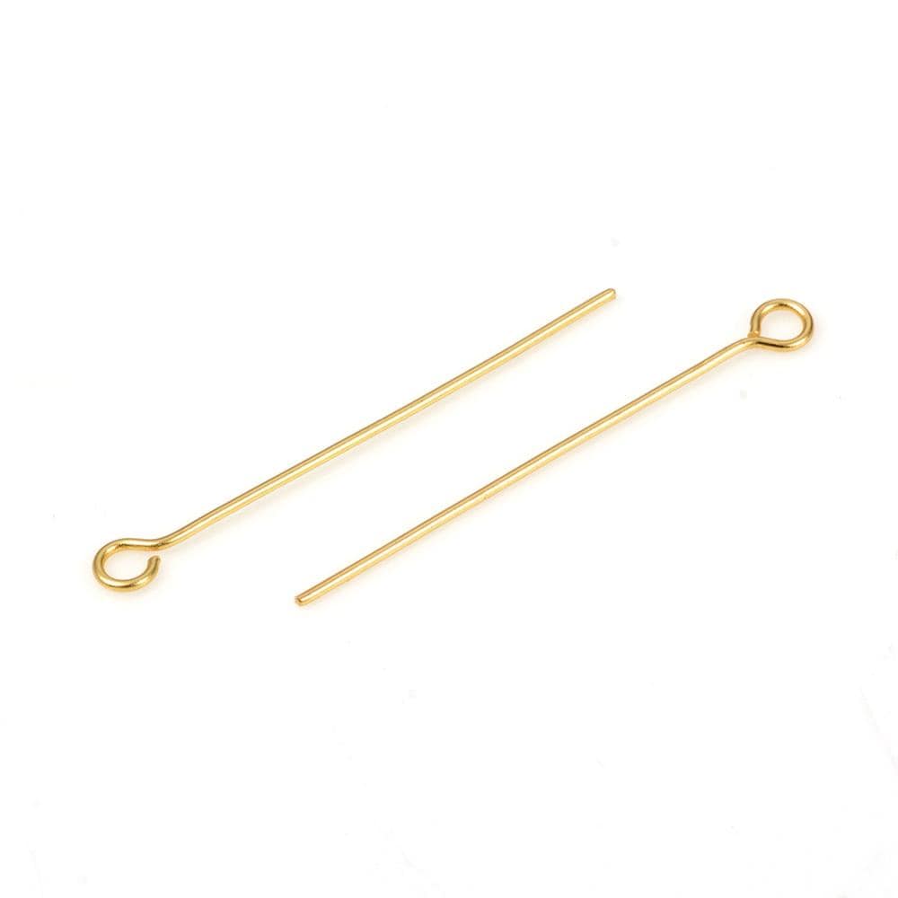 Perlestave Med Øje – Forgyldt Stål (30x0,6mm), Ca. 50 Stk - Uniq Perler - 12666224