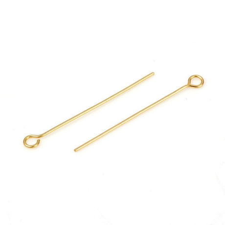 Perlestave Med Øje – Forgyldt Stål (30x0,6mm), Ca. 50 Stk - Uniq Perler - 12666224