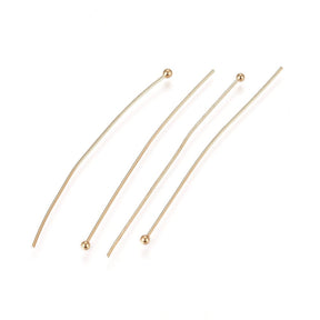 Perlestave Med Rundt Hoved – 24K Forgyldt Stål (40x0,6mm), 25 Stk - Uniq Perler - 0000011724