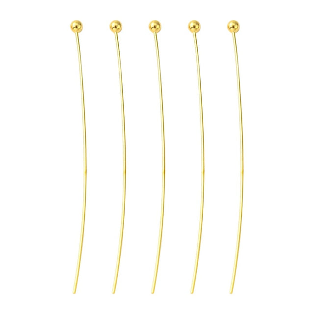 Perlestave Med Rundt Hoved - Forgyldt, (45x0,5mm), 25 Stk - Uniq Perler - 748539