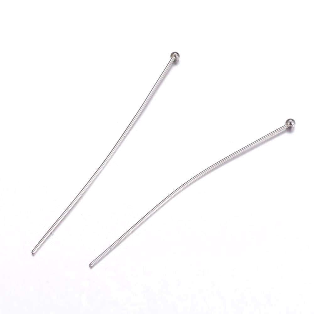 Perlestave Med Rundt Hoved – Stål (35x0,7mm), 25 Stk - Uniq Perler - 5772