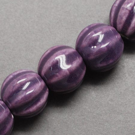 Porcelæns Perler – Lilla, Melonformet (12mm) 10 Stk - Uniq Perler - 879512445698916683418840, 8000094844