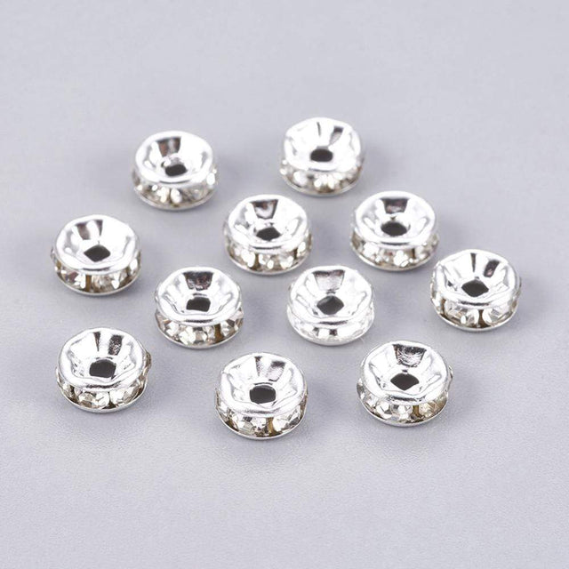 Rondeller Med Klar Sten - Forsølvet (6mm, 50 stk) - Uniq Perler - 0000001696