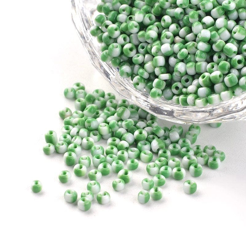 Seed Beads, To - Farvet Grøn/Hvid, 2mm, 12/0 - Uniq Perler - 10520, 32458562