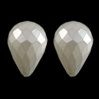 Shell Dråber, Hvid, Facetteret, Topboret/Anboret, 16x22mm - Uniq Perler - 38483723