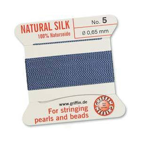 Silk Cord With Needle – Blue, Size 5 (0.65mm), 2m - Uniq Perler - 250096