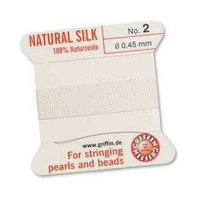 Silkesnor med Nål – Hvid (0,45mm, 2m) - Uniq Perler - 96366