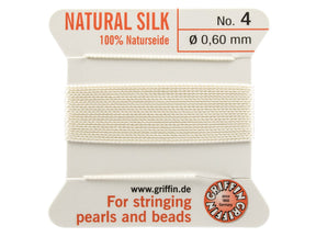 Silk Cord with Needle – White, Size 4, (0.60mm, 2m) - Uniq Perler - 0841054000048