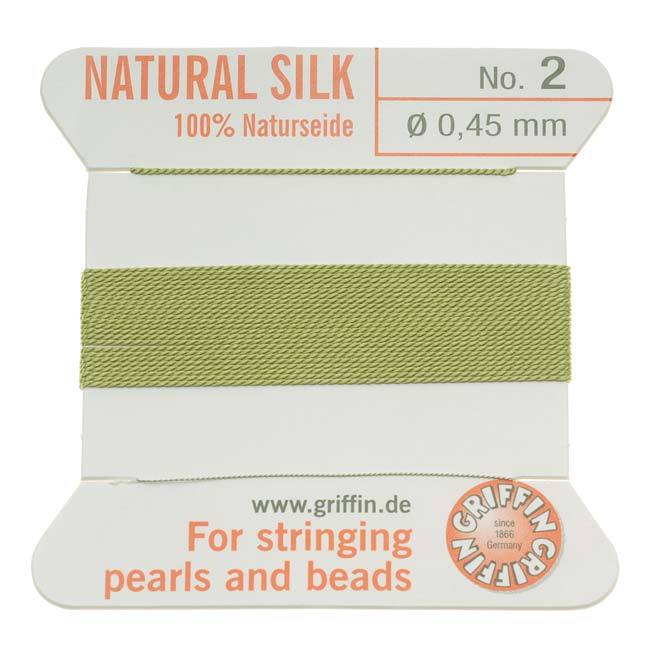 Silkesnor med Nål – Lys Grøn, Str. 2 (0,45mm, 2m) - Uniq Perler - 0000002956