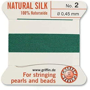 Seidenschnur mit Nadel – Dunkelgrün, Größe 2 (0,45mm), 2m - Uniq Perler - 401847
