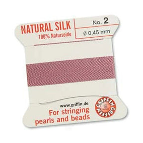 Silkesnöre med nål – Rosa, Str. 2 (0,45mm, 2m) - Uniq Perler - 0000010944