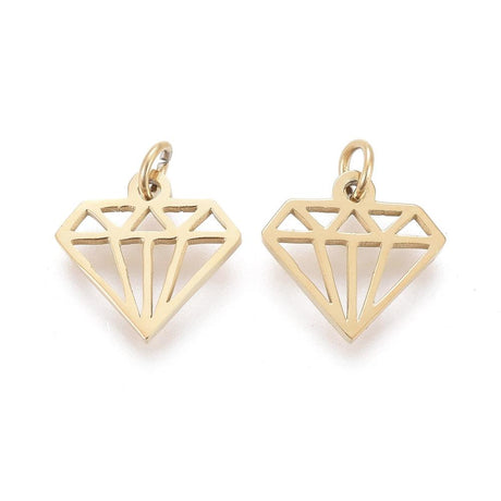 Stål Diamant Vedhæng, Forgyldt (8,5x9x1mm) - Uniq Perler - 0000006087