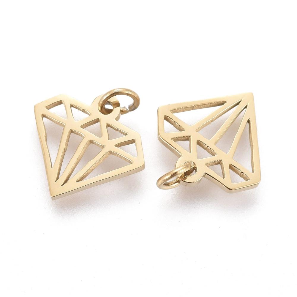 Stål Diamant Vedhæng, Forgyldt (8,5x9x1mm) - Uniq Perler - 0000006087