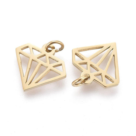 Stål Diamant Vedhæng, Forgyldt (8,5x9x1mm) - Uniq Perler - 0000006087