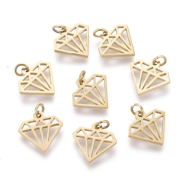 Stål Diamant Vedhæng, Forgyldt (8,5x9x1mm) - Uniq Perler - 0000006087