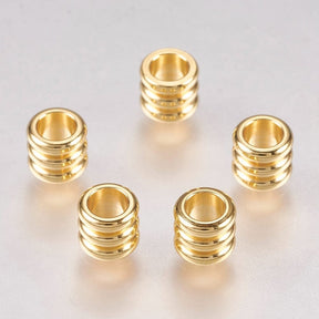 Stål Pärlor med räfflor, Förgylld, 5x4,5mm, (10 st) - Uniq Perler - 0000009619