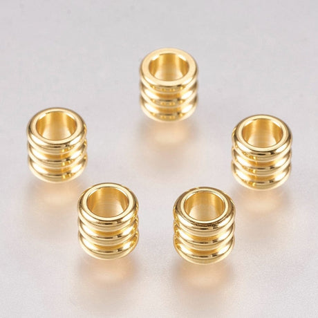 Stål Perler Med Riller, Forgyldt, 5x4,5mm, (10 Stk) - Uniq Perler - 0000009619