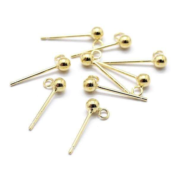 Sterling Sølv 925 Ball Ørestikkere - Forgyldt, (3mm) - Uniq Perler - 109254