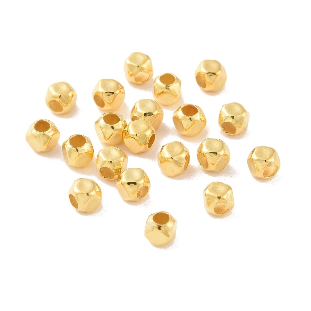 Sterling Sølv 925 Perler, Kubeformet, Forgyldt, 3mm, 10 Stk - Uniq Perler - 0000013849
