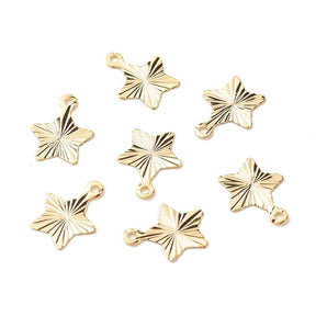 Star Pendant With Pattern, 24K Long-lasting Gold plating, 12x10mm, 10 Pcs - Uniq Perler - 4364574354