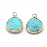 Syntetisk Turkis Dråbe Vedhæng, Forgyldt, (17.5x13mm) - Uniq Perler - 0000006179