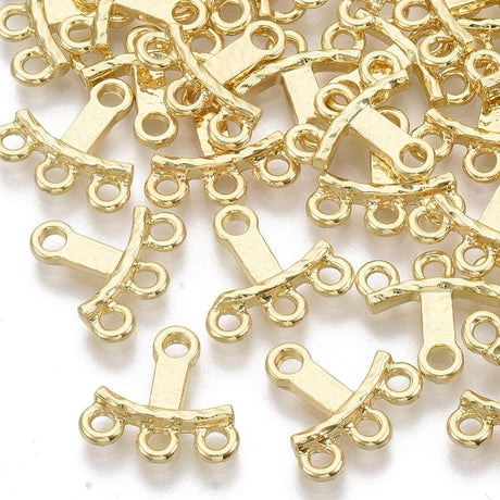 T - Formet Mellemled Med 3 Øjne (Behind The Ear) – Forgyldt (13x14mm), 2 Stk - Uniq Perler - 13742