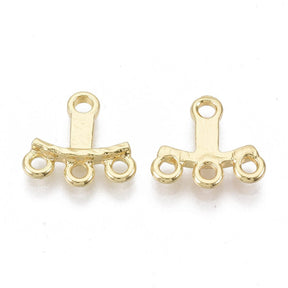 T - Shaped Intermediate Piece With 3 Eyes (Behind The Ear) – Gold-plated (13x14mm), 2 Pcs - Uniq Perler - 13742