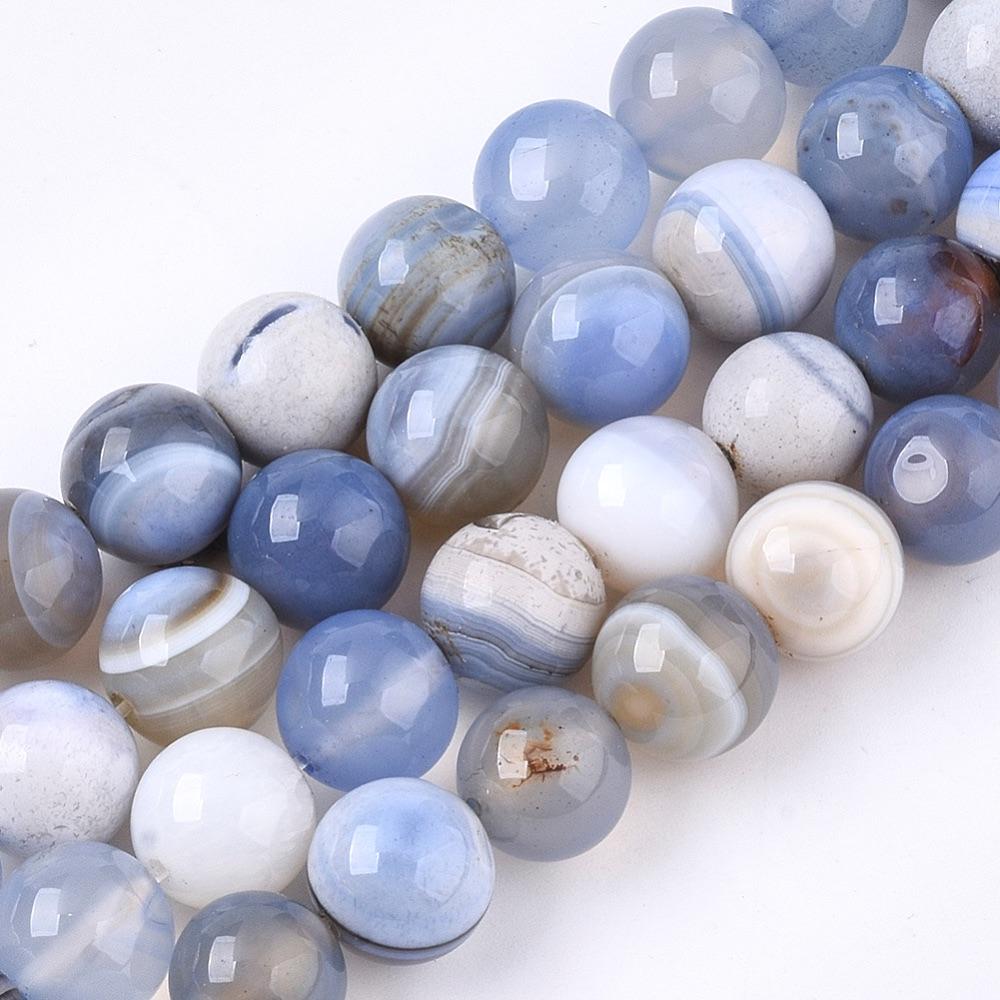 Uniq Perler agat 10 mm stribe agat perler, himmelblå