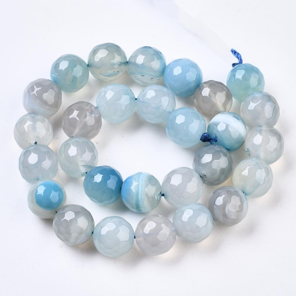 Uniq Perler agat 14 mm facetteret agat perler, himmelblå