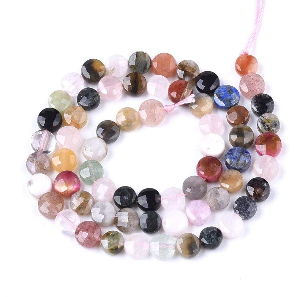 Uniq Perler Ass. perler og sten Mix sten-flad rund perle: Amazonit, kvarts, citrin og ametyst