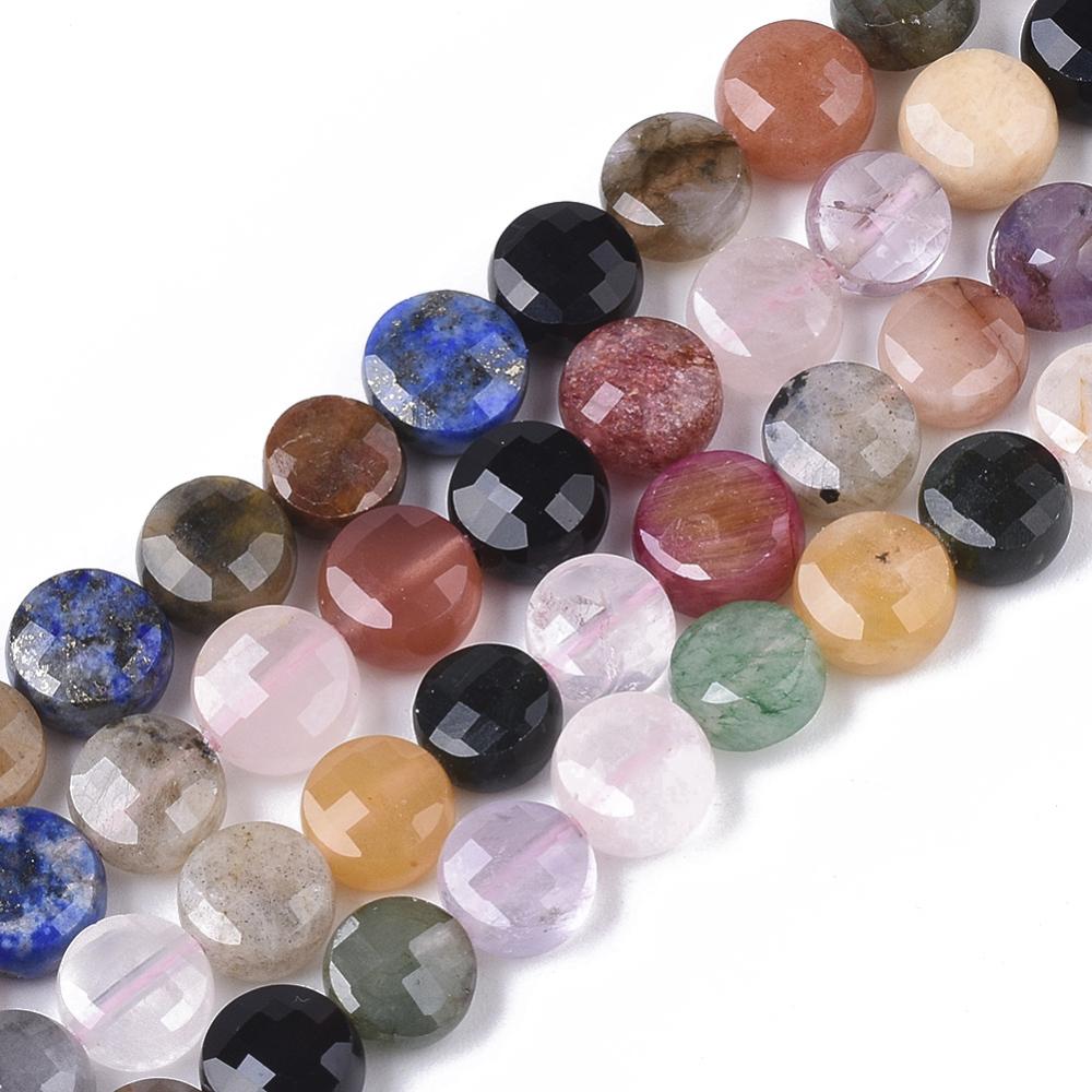 Uniq Perler Ass. perler og sten Mix sten-flad rund perle: Amazonit, kvarts, citrin og ametyst