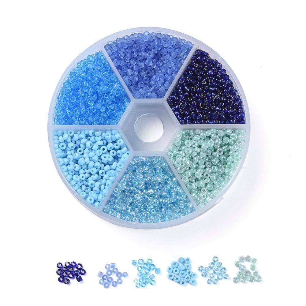 Uniq Perler DIY SÆT Rondel med 2 mm seed beads, Blå, ca 3960 perler