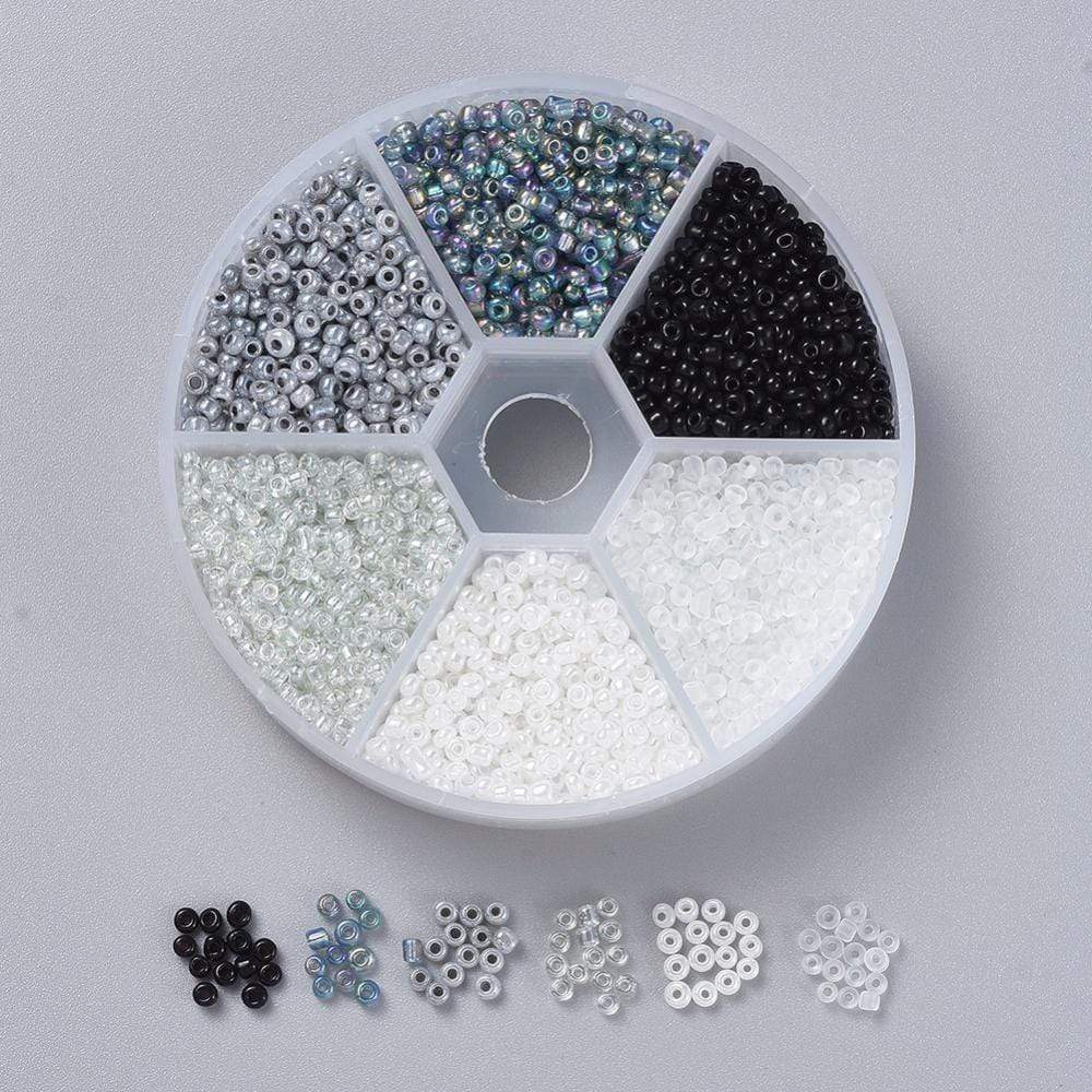 Uniq Perler DIY SÆT Rondel med 2 mm seed beads, sort/grå/hvid, ca 3960 perler